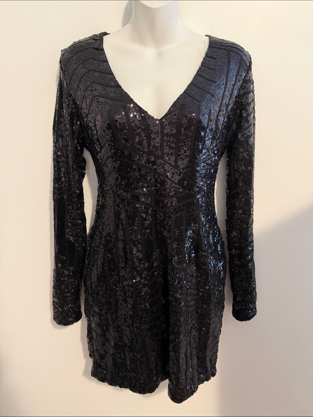 Revamped Black Sequin Long-Sleeve Dress